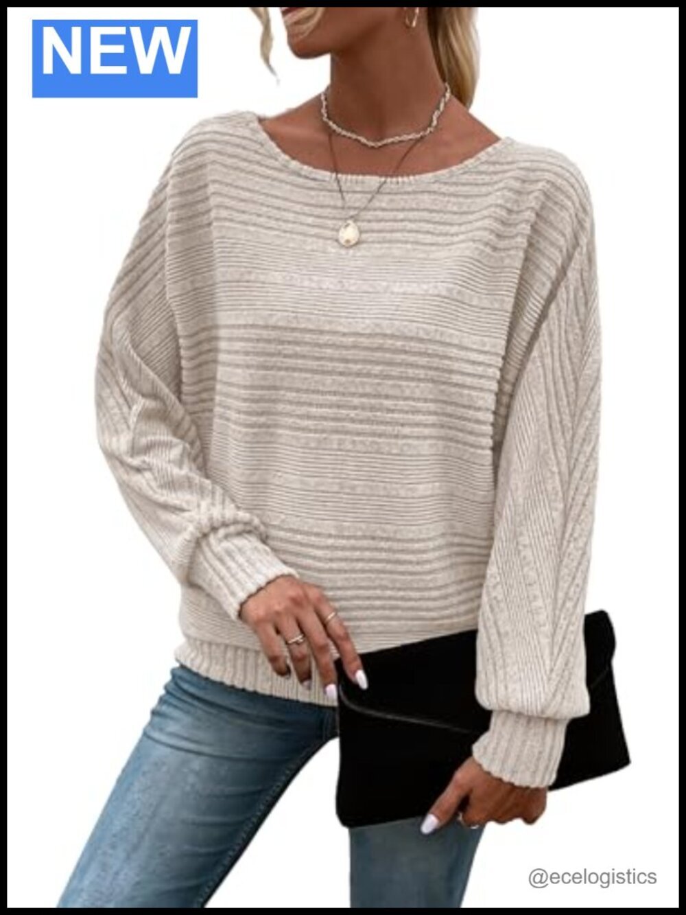 Women's Tunic Top Long Sleeve Crew Neck Batwing Sweater Soft Lightweight Knit